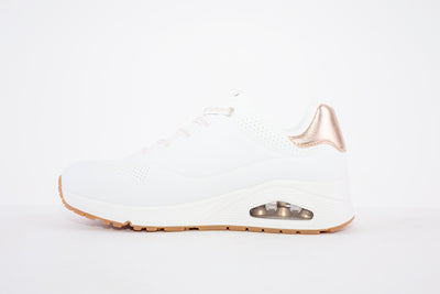 SKECHERS - 155196 UNO-SHIMMER AWAY- LACED TRAINER - WHITE/ROSEGOLD