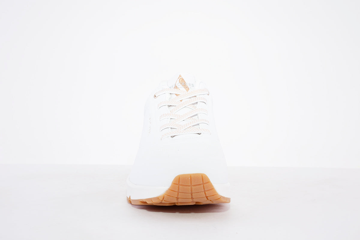 SKECHERS - 155196 UNO-SHIMMER AWAY- LACED TRAINER - WHITE/ROSEGOLD