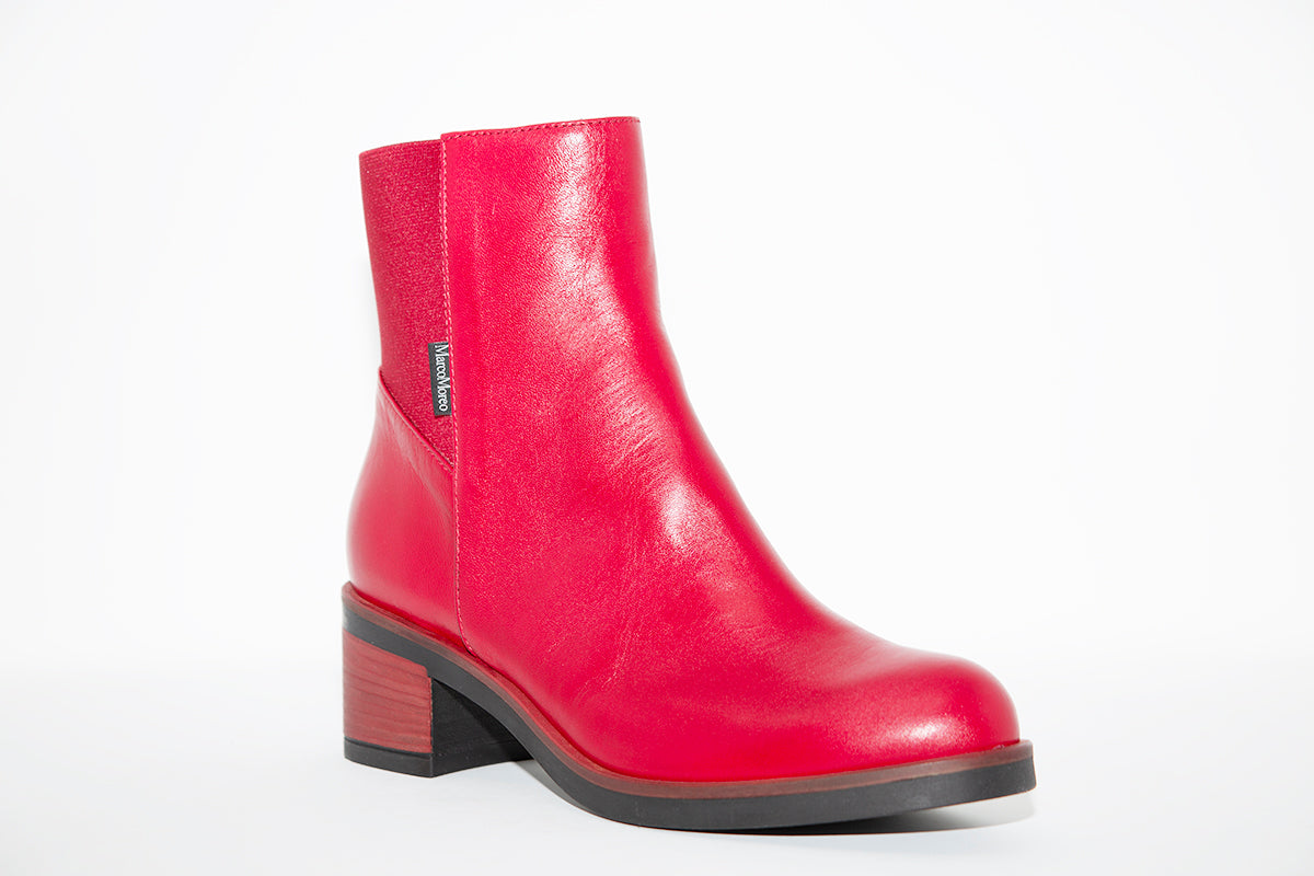MARCO MOREO - L130 MEDIUM HEEL ANKLE BOOT - RED LEATHER