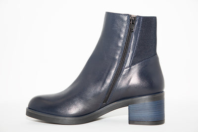 MARCO MOREO - L130 MEDIUM HEEL ANKLE BOOT - NAVY LEATHER
