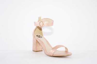 MILLIE & CO - LISA HIGH BLOCK HEEL ANKLE BUCKLE FASHION SANDAL - ROSE GOLD