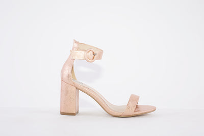 MILLIE & CO - LISA HIGH BLOCK HEEL ANKLE BUCKLE FASHION SANDAL - ROSE GOLD