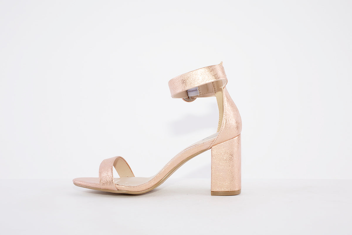 MILLIE & CO - LISA HIGH BLOCK HEEL ANKLE BUCKLE FASHION SANDAL - ROSE GOLD