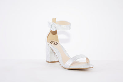 MILLIE & CO - LISA HIGH BLOCK HEEL ANKLE BUCKLE FASHION SANDAL - SILVER