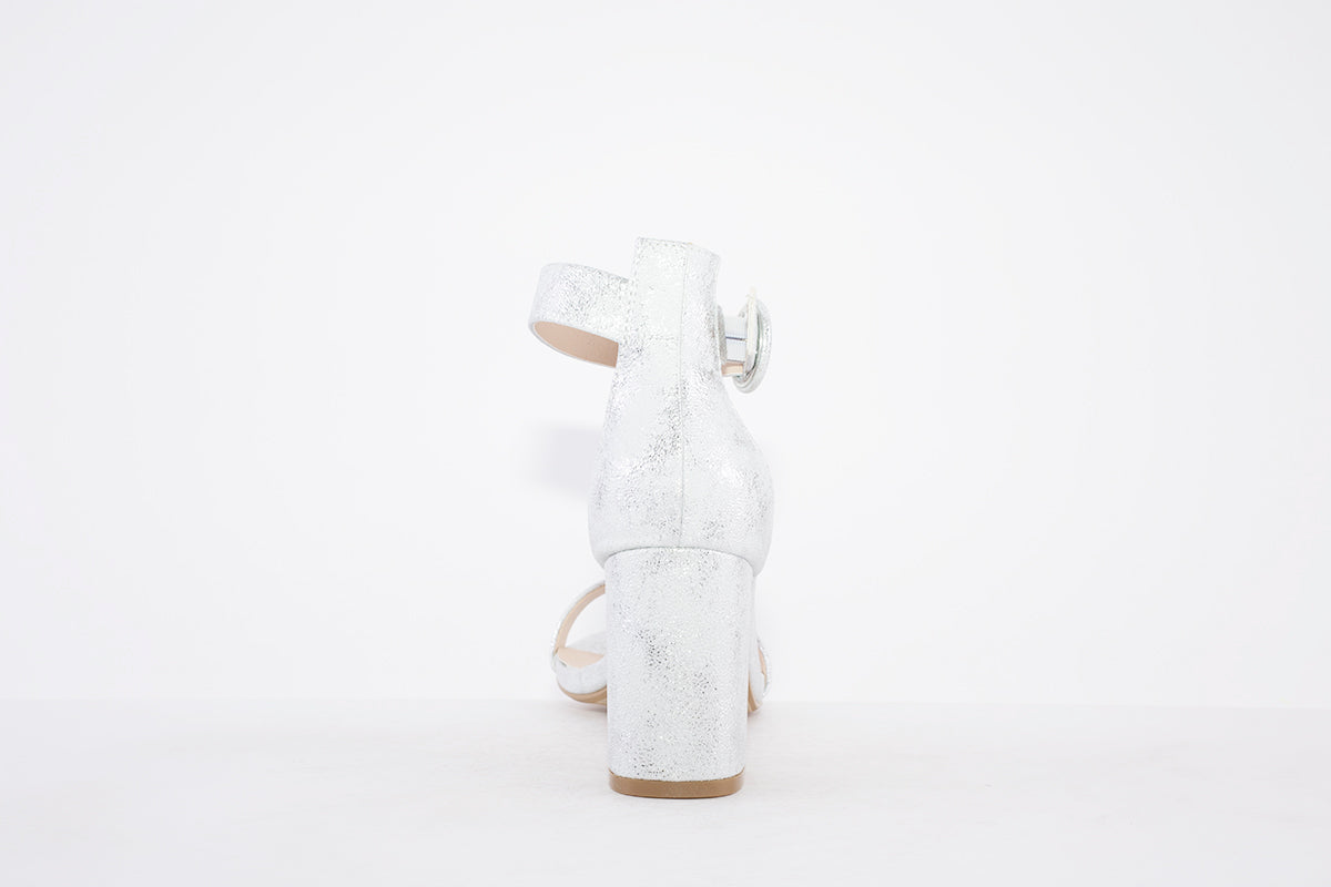 MILLIE & CO - LISA HIGH BLOCK HEEL ANKLE BUCKLE FASHION SANDAL - SILVER