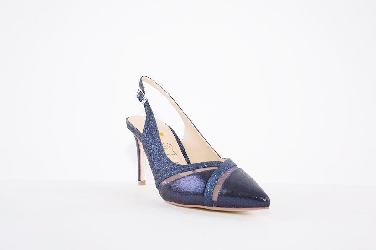 GLAMOUR - CELINE A DRESSY SLING BACK SHOE - NAVY GLITTER