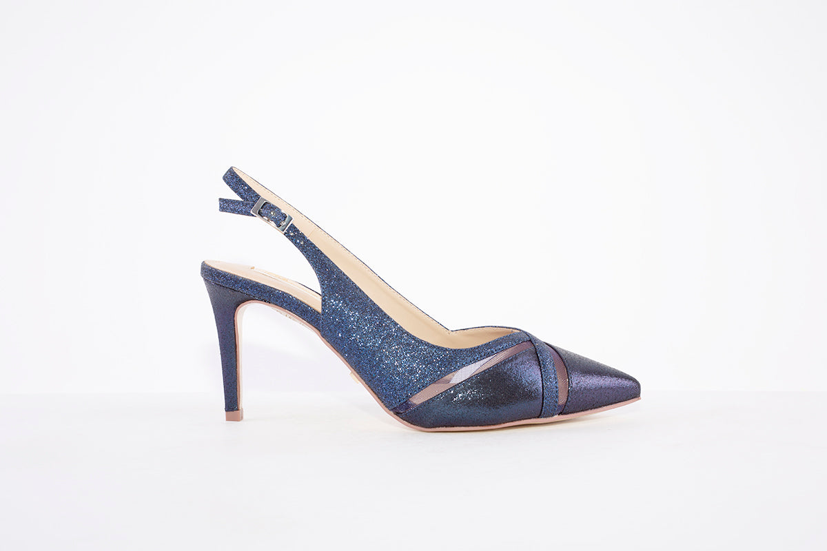 GLAMOUR - CELINE A DRESSY SLING BACK SHOE - NAVY GLITTER