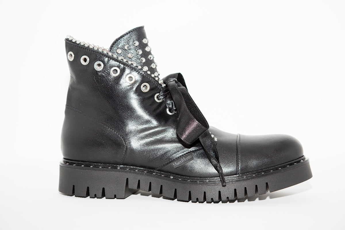 MARCO MOREO - L668 RIBBON LACED ANKLE BOOT - BLACK LEATHER