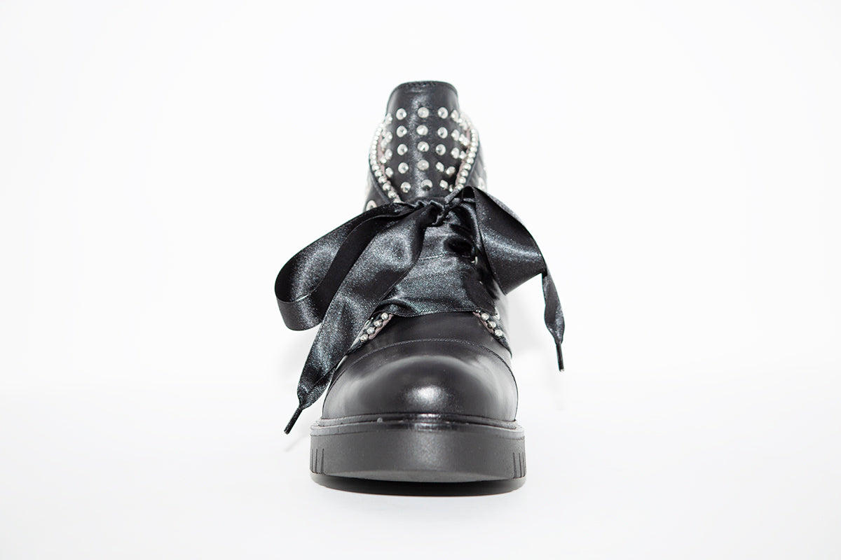 MARCO MOREO - L668 RIBBON LACED ANKLE BOOT - BLACK LEATHER