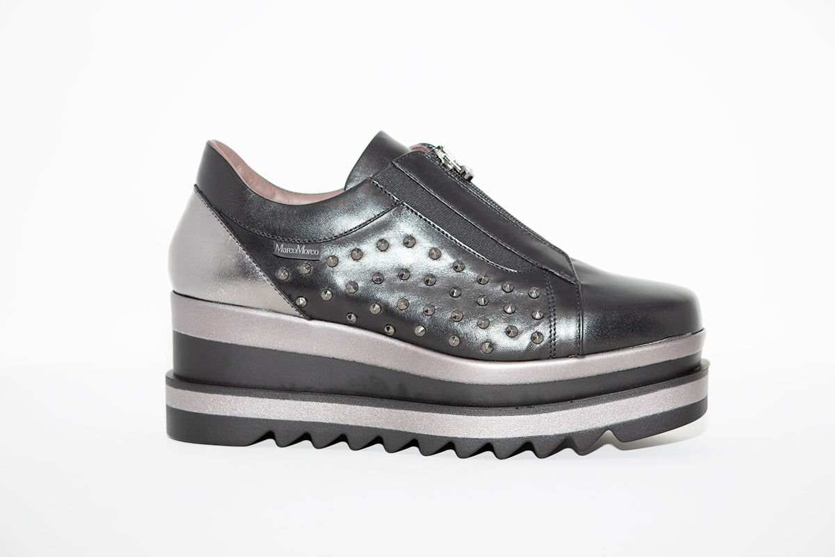 MARCO MOREO - L195 WEDGE SHOE - BLACK LEATHER