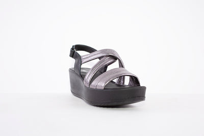 IMAC - 157250 MEDIUM WEDGE FASHIN STRAP SANDAL - PEWTER/BLACK