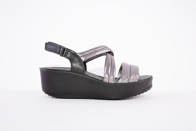 IMAC - 157250 MEDIUM WEDGE FASHIN STRAP SANDAL - PEWTER/BLACK