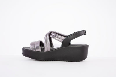 IMAC - 157250 MEDIUM WEDGE FASHIN STRAP SANDAL - PEWTER/BLACK