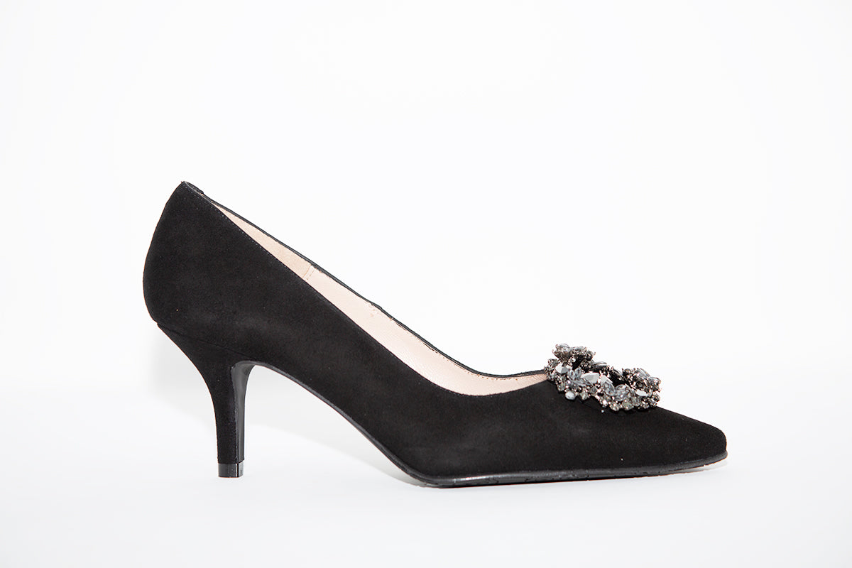 BRENDA ZARO - Black Suede Kitten Heel Court Shoe