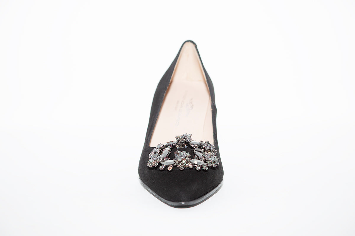 BRENDA ZARO - Black Suede Kitten Heel Court Shoe