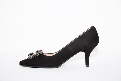 BRENDA ZARO - Black Suede Kitten Heel Court Shoe