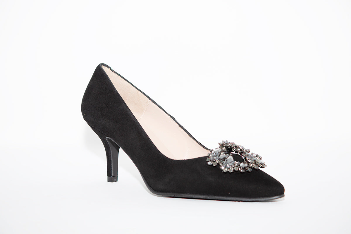 BRENDA ZARO - Black Suede Kitten Heel Court Shoe