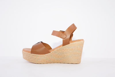 OH MY SANDALS - 5037 HIGH PLATFORM WEDGE DOUBLE BUCKLE SANDAL - TAN