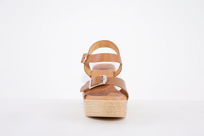 OH MY SANDALS - 5037 HIGH PLATFORM WEDGE DOUBLE BUCKLE SANDAL - TAN