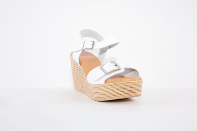 OH MY SANDALS - 5037 HIGH PLATFORM WEDGE DOUBLE BUCKLE SANDAL - WHITE