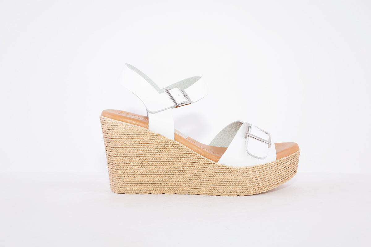 OH MY SANDALS - 5037 HIGH PLATFORM WEDGE DOUBLE BUCKLE SANDAL - WHITE