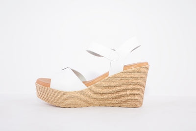 OH MY SANDALS - 5037 HIGH PLATFORM WEDGE DOUBLE BUCKLE SANDAL - WHITE