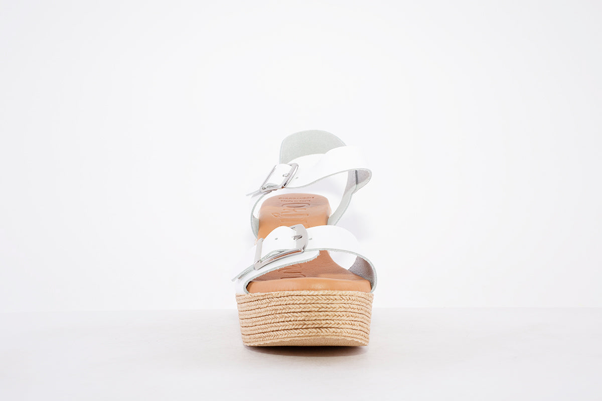 OH MY SANDALS - 5037 HIGH PLATFORM WEDGE DOUBLE BUCKLE SANDAL - WHITE
