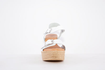 OH MY SANDALS - 5037 HIGH PLATFORM WEDGE DOUBLE BUCKLE SANDAL - WHITE