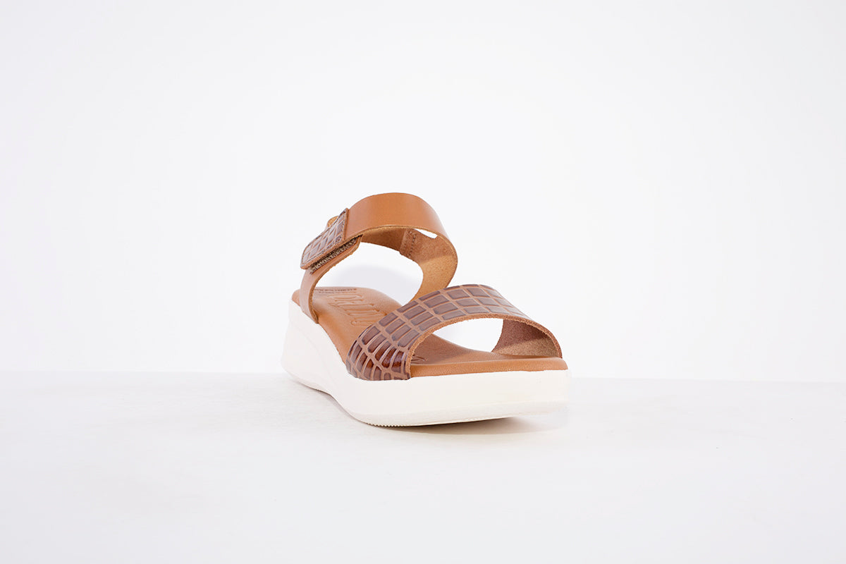 OH MY SANDALS - 4990 LOW WEDGE VELCRO STRAP FASHION SANDAL - TAN