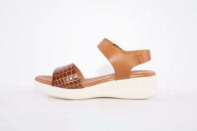 OH MY SANDALS - 4990 LOW WEDGE VELCRO STRAP FASHION SANDAL - TAN