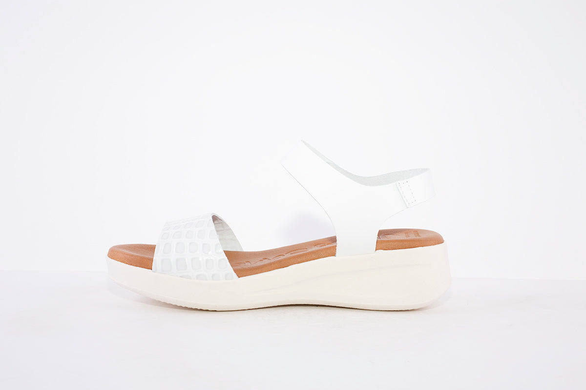 OH MY SANDALS- 4990 LOW WEDGE VELCRO STRAP FASHION SANDAL - WHITE