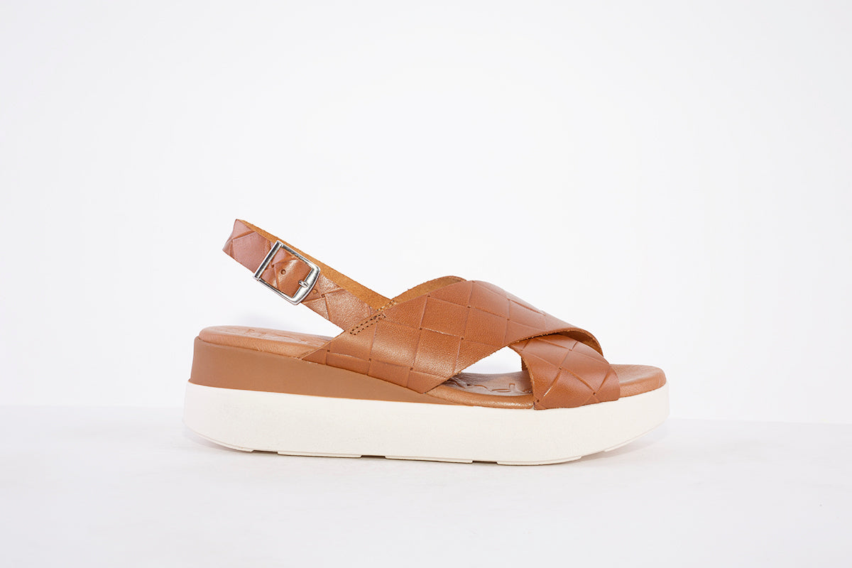 OH MY SANDALS -4997  PLATFORM WEDGE BUCKLE STRAP FASHION SANDAL - TAN