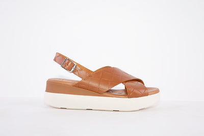OH MY SANDALS -4997  PLATFORM WEDGE BUCKLE STRAP FASHION SANDAL - TAN