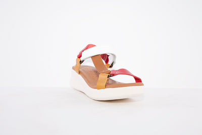 OH MY SANDALS - 4993 LOW WEDGE VELCRO STRAP FASHION SANDAL - RED MIX