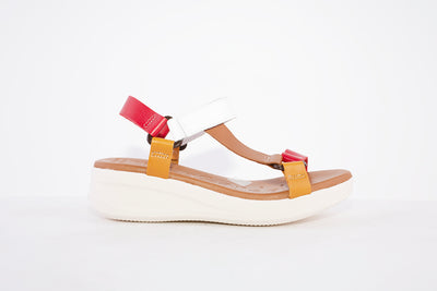 OH MY SANDALS - 4993 LOW WEDGE VELCRO STRAP FASHION SANDAL - RED MIX