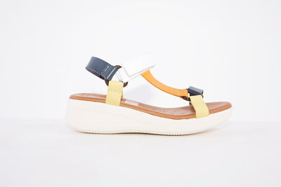 OH MY SANDALS- 4993 LOW WEDGE VELCRO STRAP FASHION SANDAL - NAVY MIX