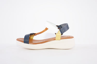 OH MY SANDALS- 4993 LOW WEDGE VELCRO STRAP FASHION SANDAL - NAVY MIX
