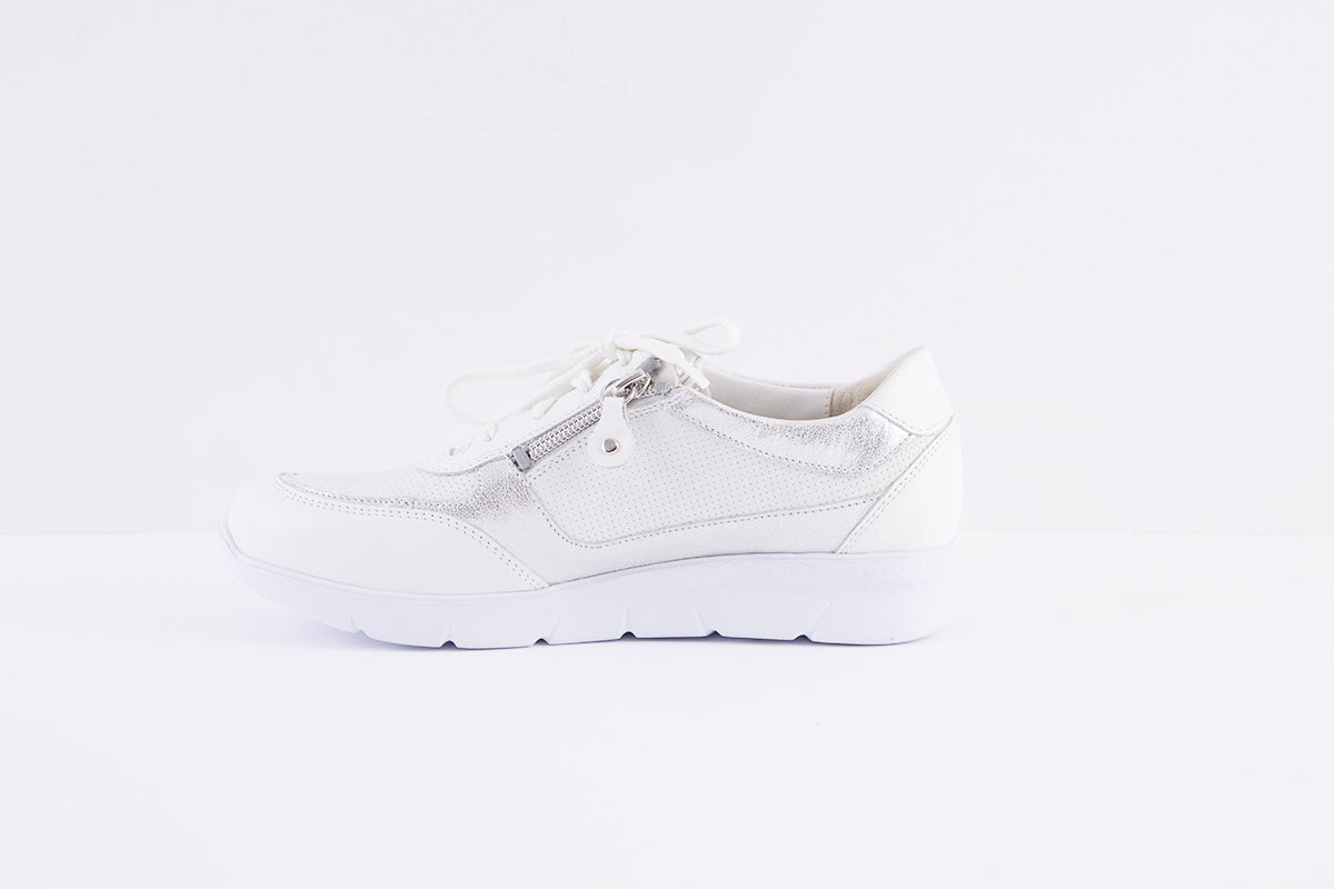 WALDLAUFER - 661003 309 JENNY-LACED COMFORT DOUBLE ZIP SHOE -K FIT - WHITE/SILVER