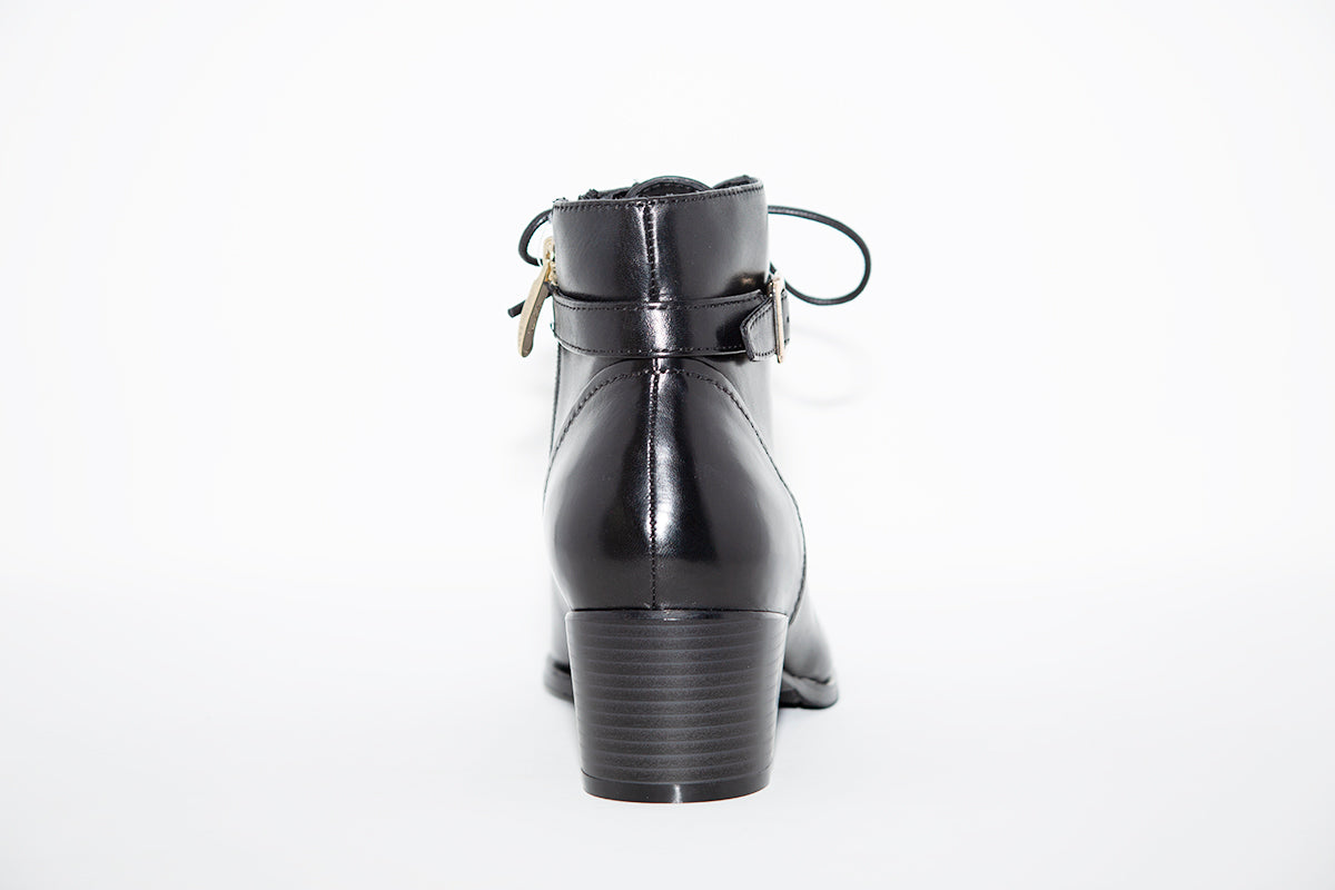 REGARDE LE CIEL - JOLENE LOW HEEL LACE ANKLE BOOT - BLACK