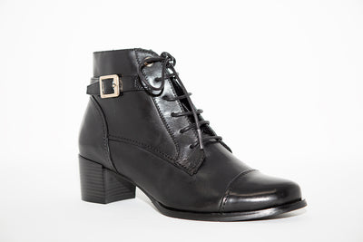 REGARDE LE CIEL - JOLENE LOW HEEL LACE ANKLE BOOT - BLACK