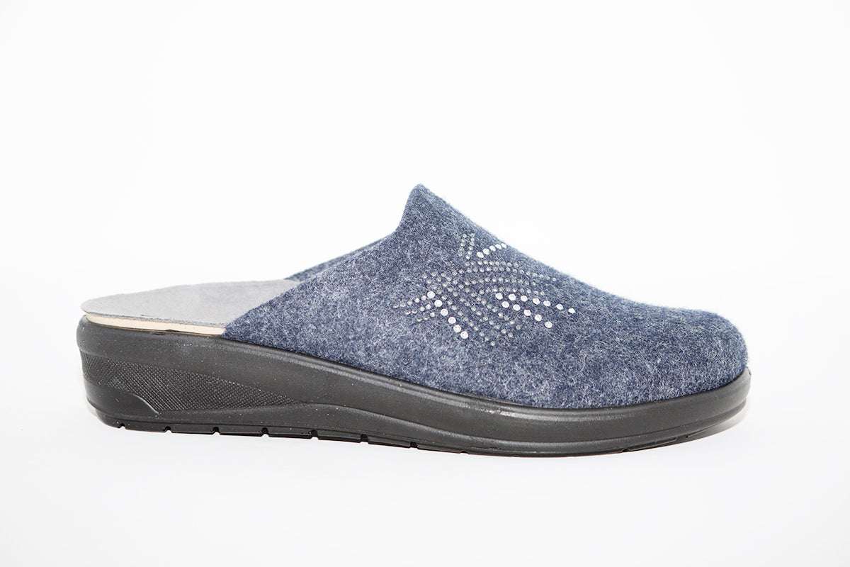ROHDE - 6162 Navy Wedge Mule Slipper