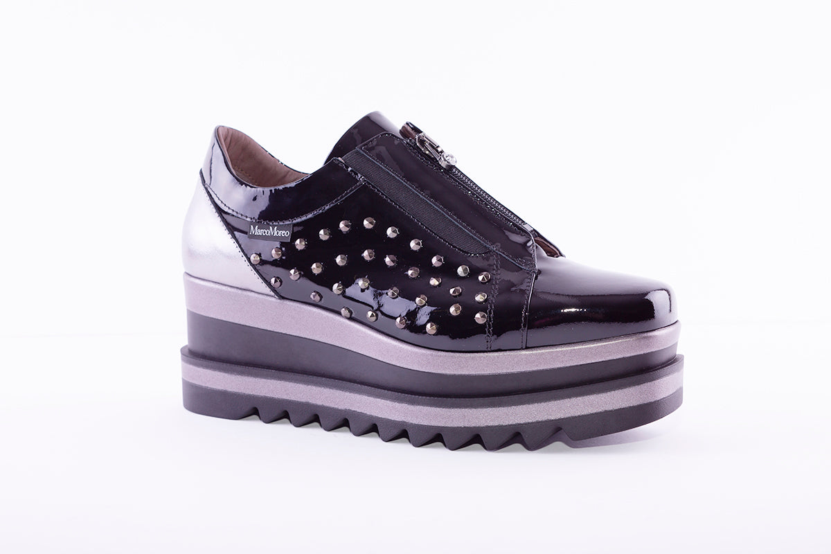 MARCO MOREO - L195 WEDGE FASHION SHOE - BLACK PATENT