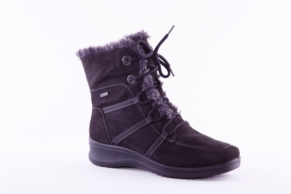 ARA - 48554 LOW WEDGE LACED ANKLE BOOT - BLACK