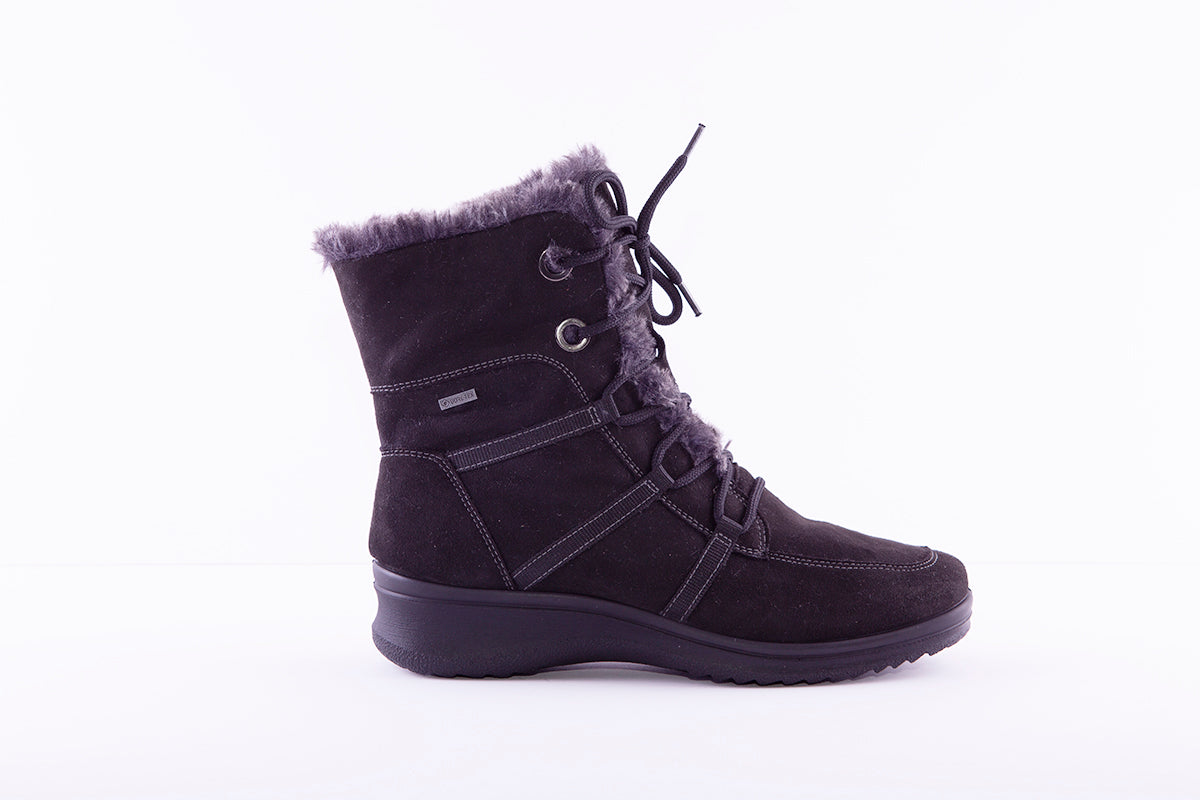ARA - 48554 LOW WEDGE LACED ANKLE BOOT - BLACK
