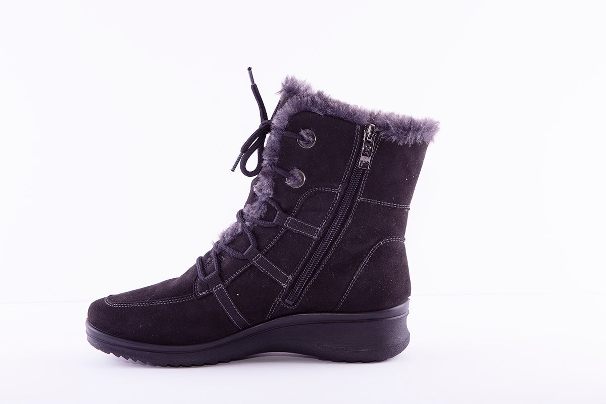 ARA - 48554 LOW WEDGE LACED ANKLE BOOT - BLACK