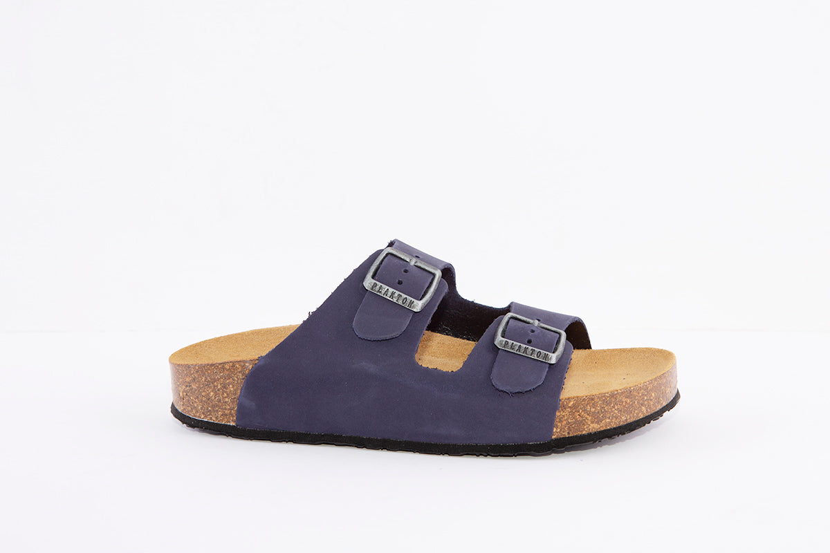 PLAKTON - 340010 DOUBLE BUCKLE FLAT MULE - BLUE NUBUCK