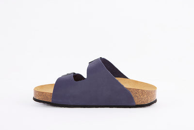 PLAKTON - 340010 DOUBLE BUCKLE FLAT MULE - BLUE NUBUCK