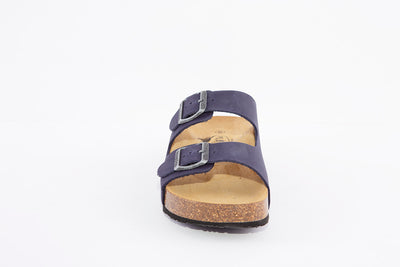 PLAKTON - 340010 DOUBLE BUCKLE FLAT MULE - BLUE NUBUCK