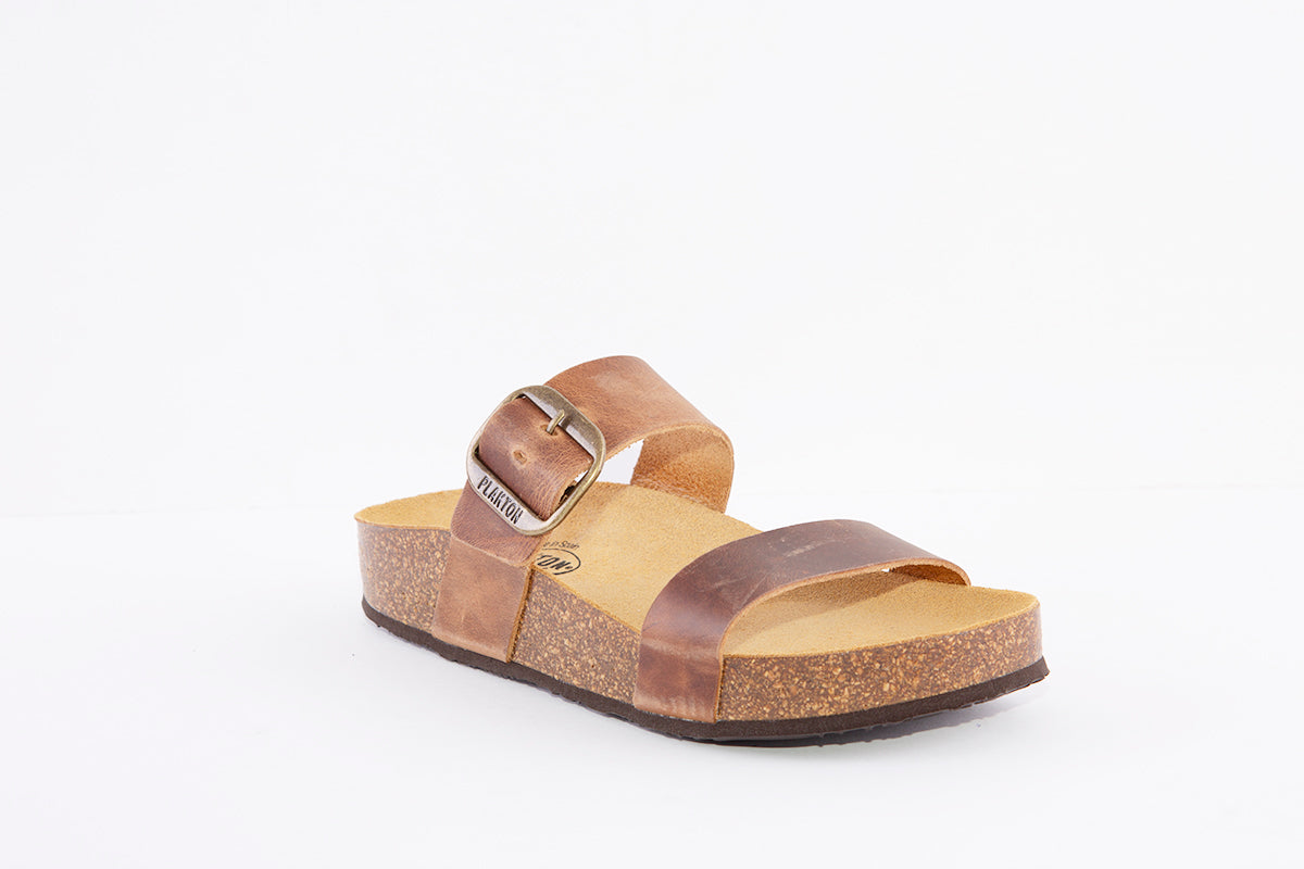 PLAKTON - 343004 FLAT BUCKLE MULE - BROWN NUBUCK