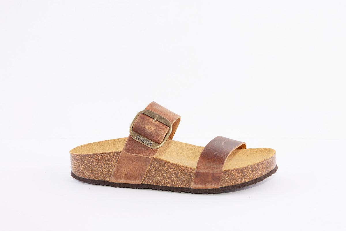 PLAKTON - 343004 FLAT BUCKLE MULE - BROWN NUBUCK